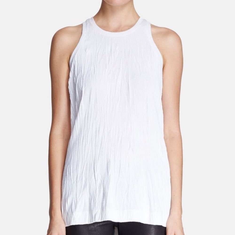 HELMUT LANG Optic White Crinkled Jersey Tank Large